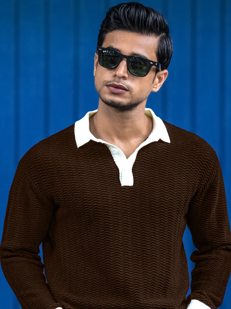 مانياك Maniac Mens Printed Round Neck Raglan Half Sleeve Biscuit and Brown Cotton Tshirt